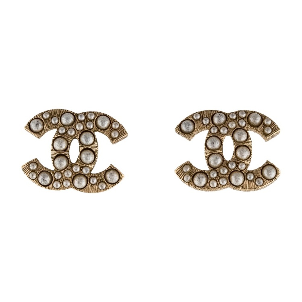 Chanel Brushed Gold & Pearl CC Earrings